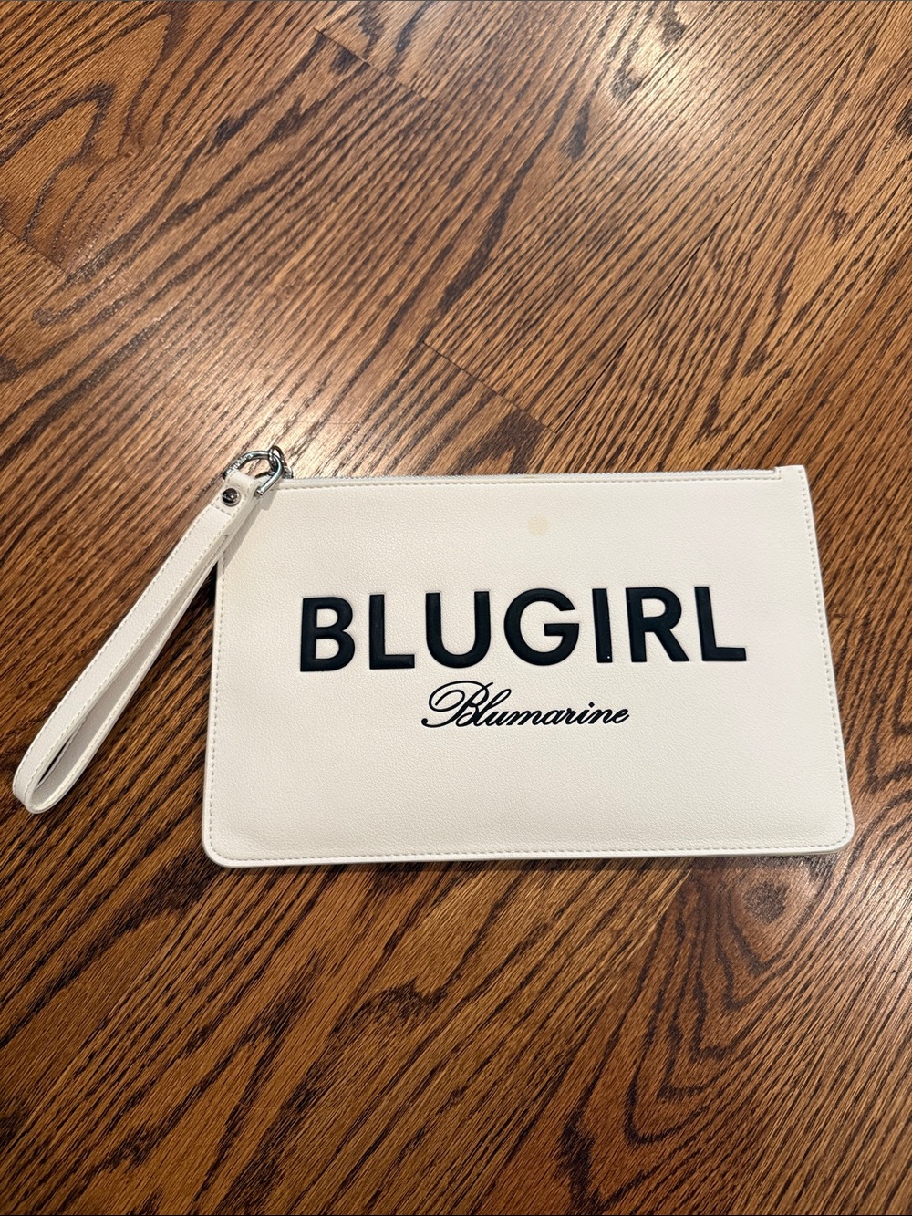 Blumarine BLUGIRL White Wristlet Clutch with Black Logo